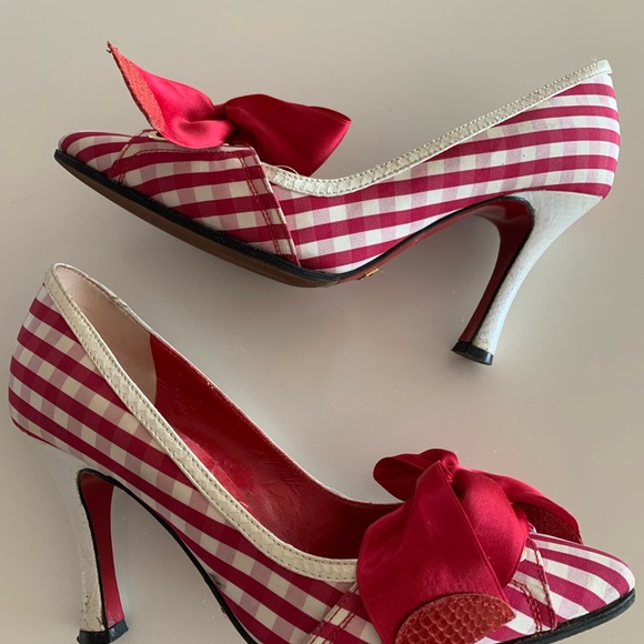 DOLCE & GABBANA Shoes Red Checkered with Bow size 37 - Picture 11 of 14